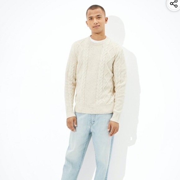 AMERICAN eagle dark navy soft cable knit mix stitch tweed sweater - Picture 3 of 13